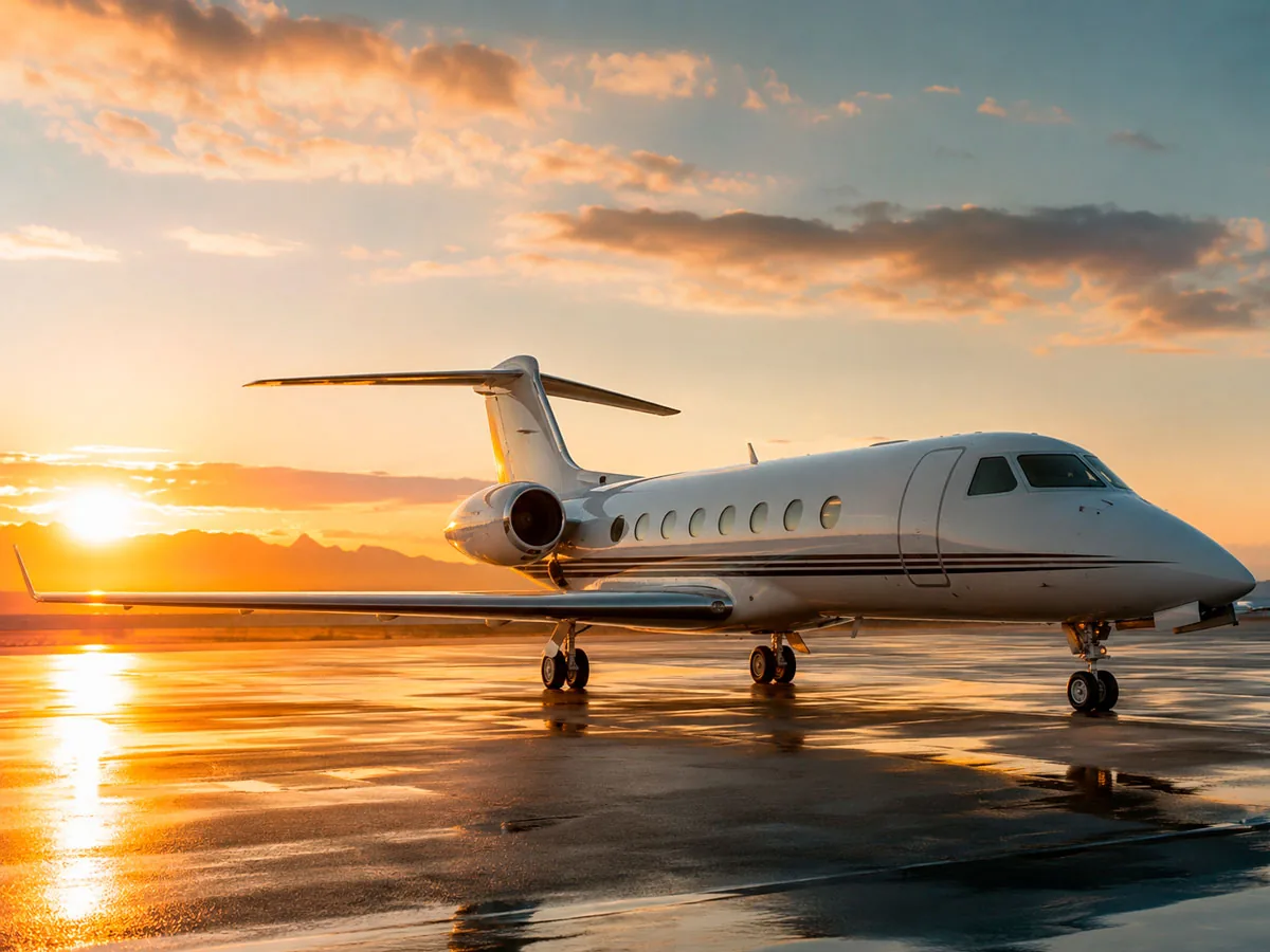 Consórcio de Aeronaves | Consórcios Ponta Porã Jato executivo estacionado na pista ao pôr do sol: Consórcio de Aeronaves, em Ponta Porã e Mato Grosso do Sul